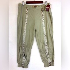 VINTAGE Deadstock Y2K Linen Pant Jogger NEW Green Streetwear Pull 90s Stretch XL