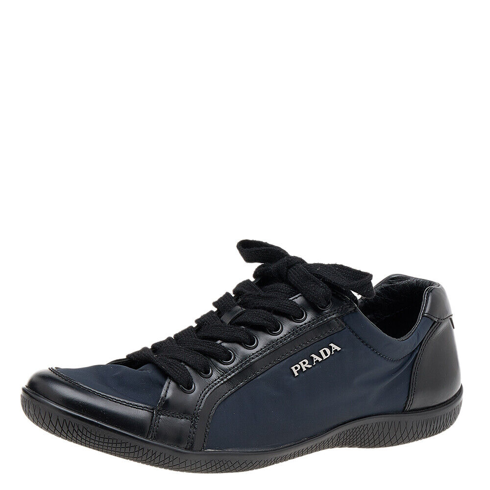 Prada Sport Navy Blue/Black Nylon And Leather Low Top Prada Sport Navy Blue/Black Nylon And Leather Low Top
