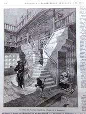 1884 Print The Courtyard of the Medieval Castle Bonamore