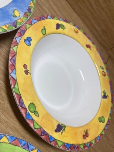 Sango Sangria Stoneware Rim Soup Bowls 8.7in Zipkin Discontinued Set of 4 - Picture 11 of 13