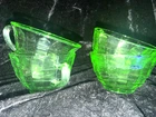 Set Of 4 Vintage Anchor Hocking Uranium Glass Block Optic Pattern Teacups