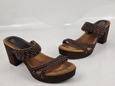 Sbicca Vintage Women's Woven Leather Wood Platform Heel Slides Size 9.5