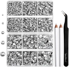 6736 Pcs Hotfix Rhinestones Mixed 5 Sizes Flatback Crystals with Tweezers Kit