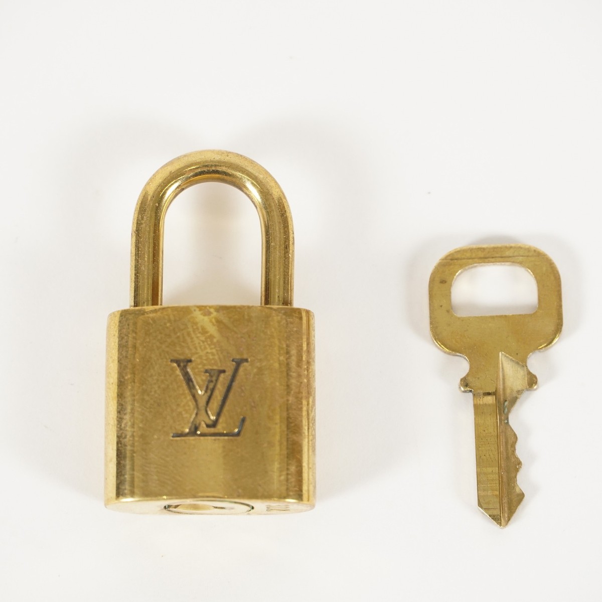 LOUIS VUITTON PadLock Lock & Key Brass Gold Authentic Number