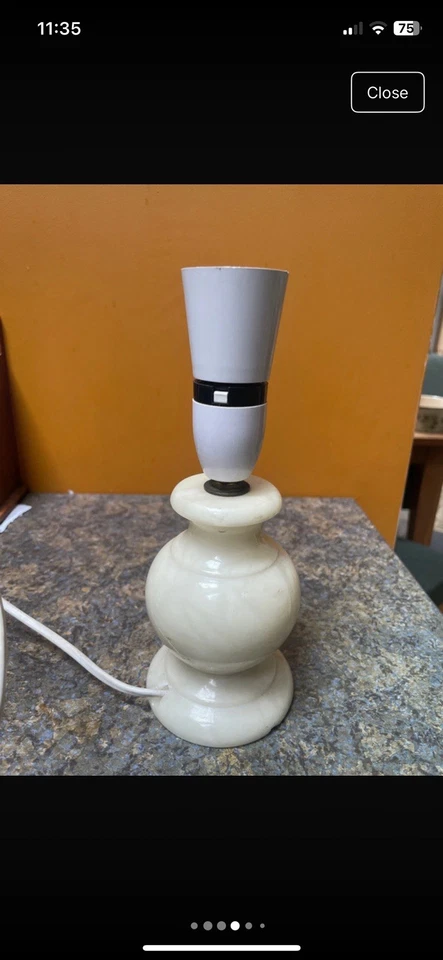 Vintage White Stone Table Lamp Retro Light Mid Century Base Working Decor - Image 3 of 4