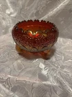 Vintage Fenton Amberina Carnival Glass Red  Orange Tree Footed Rose Bowl