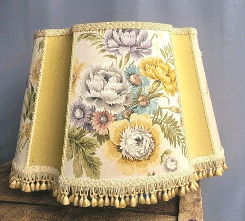 Vintage Downton Abbey Style Standard Lampshade Raw Silk Gold Floral Tassels - Picture 2 of 18