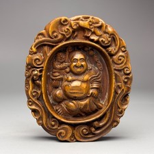 2.6'' China Exquisite Boxwood Hand-Carved Maitreya Buddha Pendant W783