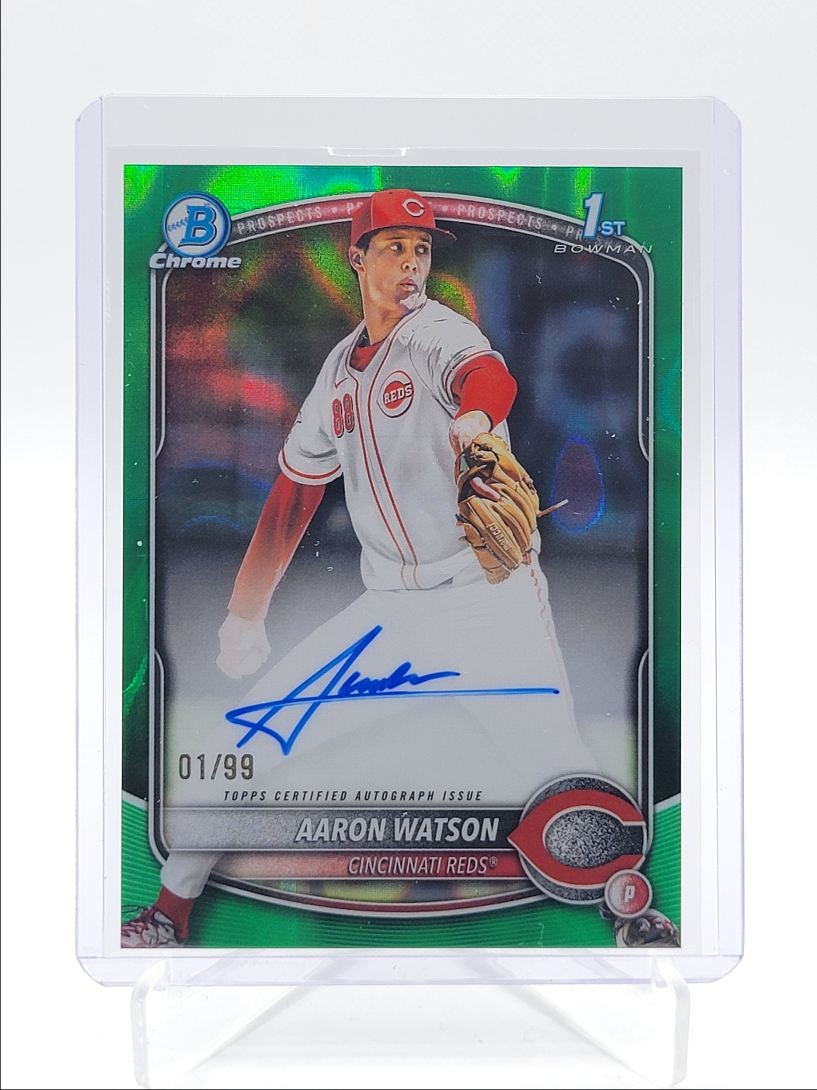 AARON WATSON 2025 BOWMAN CHROME DRAFT 1ST GREEN LAVA AUTO 01/99 Q3967
