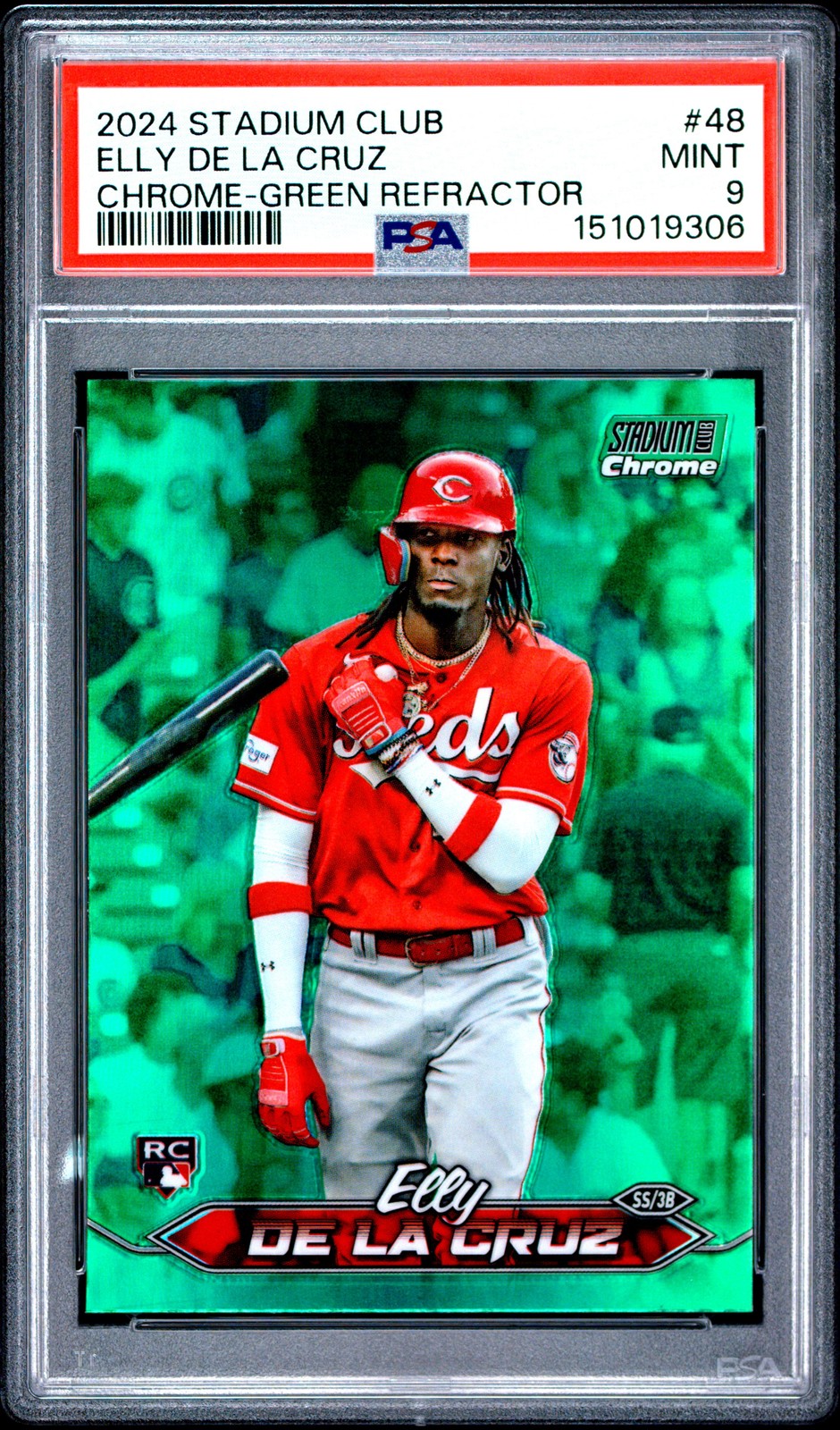 2024 TOPPS STADIUM CLUB CHROME-GREEN REFRACTOR #48 ELLY DE LA CRUZ PSA 9