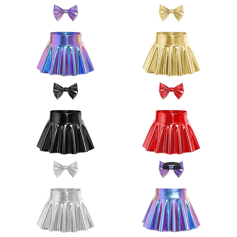 Baby Mädchen Rock Mini Windelbedeckung Kurz Metallisch Flare Outfits Bowknot - Bild 2 von 4