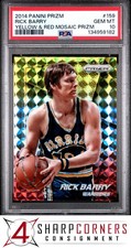 2014 PANINI PRIZM YELLOW & RED MOSAIC #159 RICK BARRY HOF POP 2 PSA 10