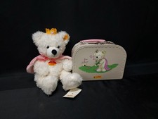 Steiff 11  WHITE PRINCESS BEAR  SUITCASE 672811 with CROWN  PINK CAPE