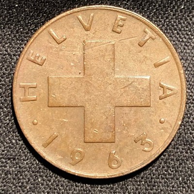 1963-B Switzerland 1 Rappen Bronze Coin - XF (Extra Fine) condition