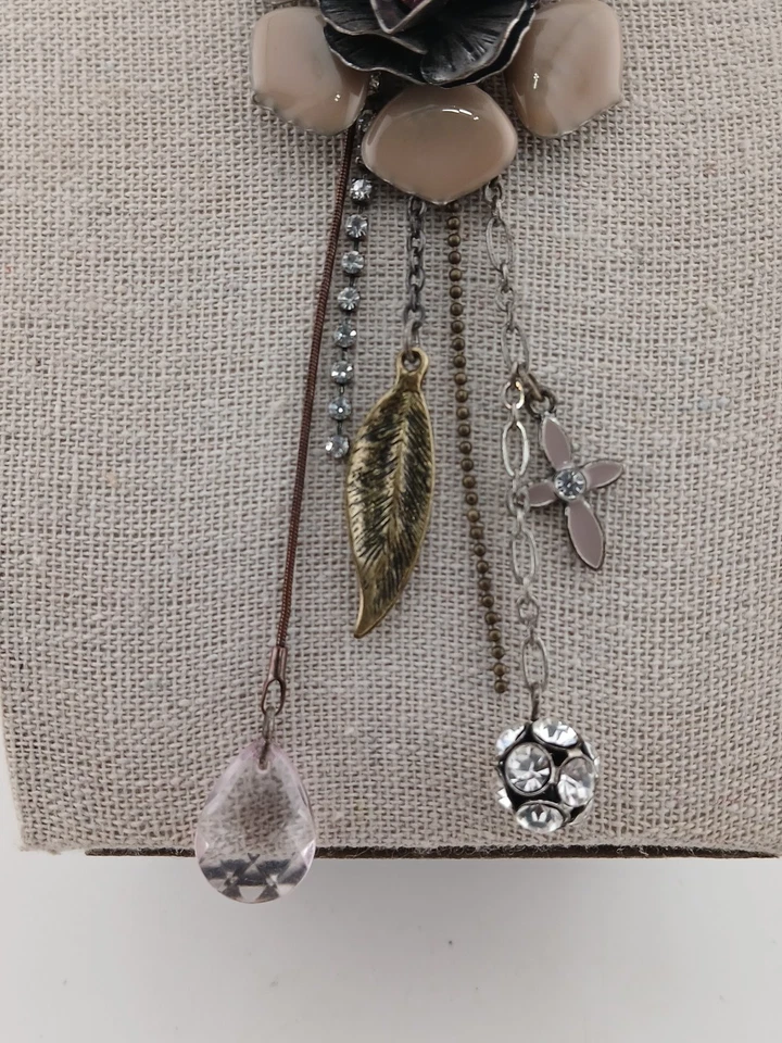 GUESS Plata Bronce Tono Perlas Cristales Esmalte Floral Colgante Collar  Foto 4 de 4