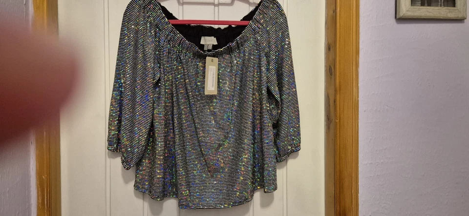 BNWT Glittery Sequin Bardot Top From Coast. Size 18. Party, Christmas - Image 3 of 4