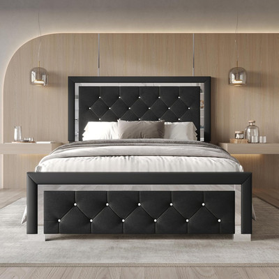 Toccoa King Size Velvet Upholstered Bed Frame with Diamond Tufted Headboard