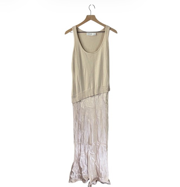 SOVERE Rhyme Combo Slip Knit Dress in Metallic Neutral - size M