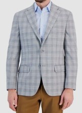 Tommy Hilfiger Men's Gray Blue Modern-Fit Plaid Sport Coat Suit Jacket Size 44L