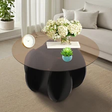 Round Coffee Table, Glass Tabletop Coffee Table, Tempered Glass Coffee Table