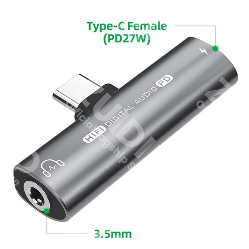 USB Type-C to USB C 2in1 3.5mm Headphone Adapter DAC Audio Aux Converter Charge - Zdjęcie 7 z 8