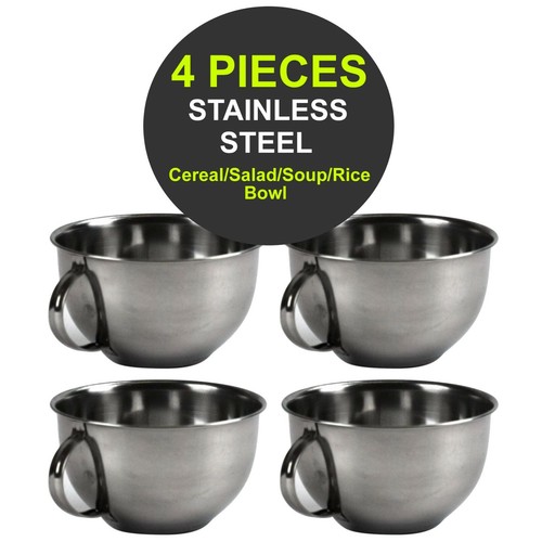 4 Pieces Stainless Steel Cereal Bowls with Handles Desert Salad Soup