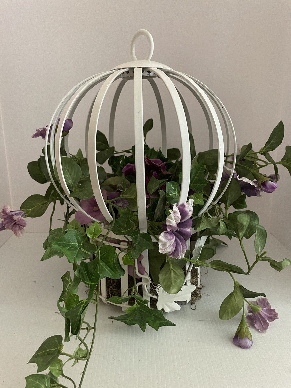 White Metal Dome Bird Cage Planter Home Decor