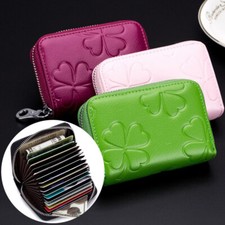 Women Credit Card Holder RFID Blocking Leather Wallet Mini Card Case with Zipper