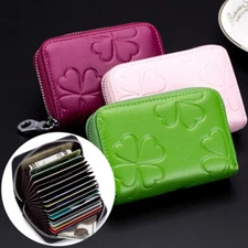 Women Credit Card Holder RFID Blocking Leather Wallet Mini Card Case with Zipper