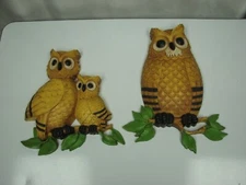 13" Vintage Homco Owl Family Wall Hanging Art USA 70s #7403 2 pc Owls Set Decor
