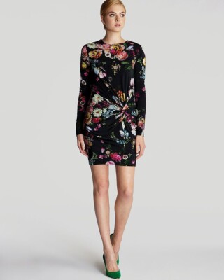 Ted Baker London Izzie Dress Womens Size 1 (2/4) Black Floral Print Long Sleeve