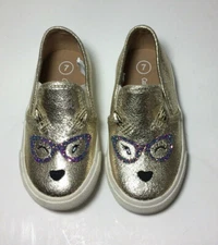 Toddler Girls Gold Slip On Size 7 glitter eye glasses
