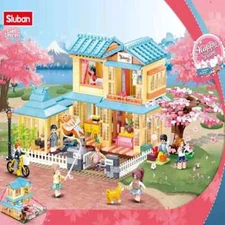 1029PCS Japanese House Building Blocks Cherry Tree House City Streetview Bricks