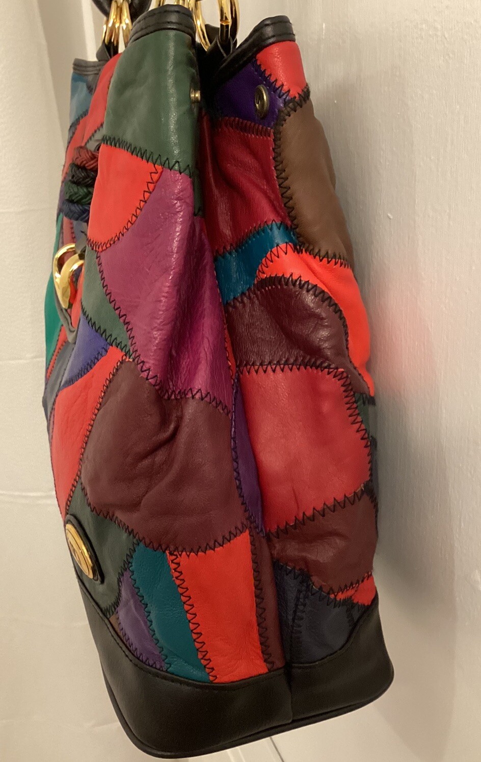 Large Patchwork Leather Vintage Handbag Grunge Pu… - image 11