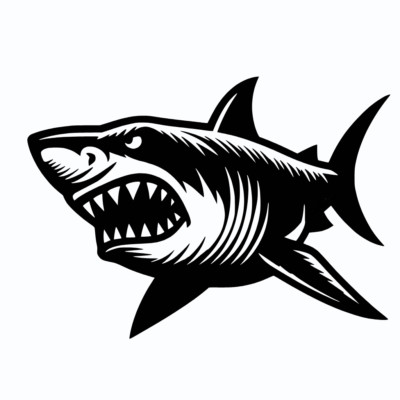 Great White Shark Surf Ocean Black Vinyl Sticker Decal Left or Right