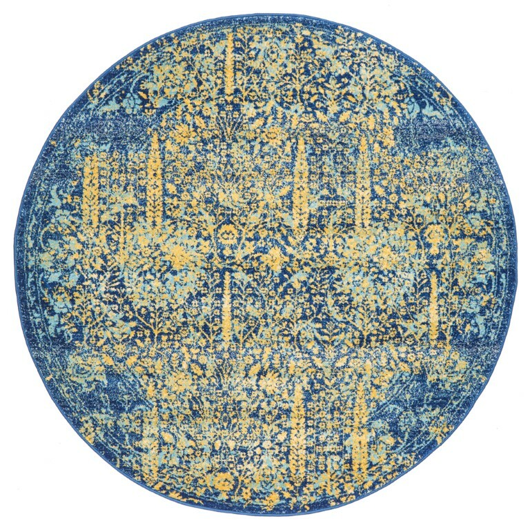 Radela RADELA 411 BLUE RUG ROUND Yellow Circle Floor Mat Carpet | eBay