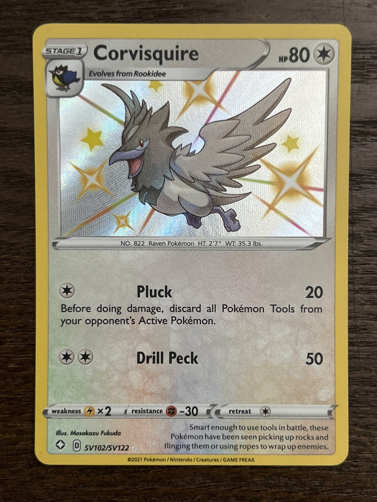 Corvisquire SV102/SV122 - Shining Fates - Shiny Holo Pokemon Card MINT CONDITION