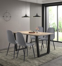Dining Set, Large Rectangular Kitchen Table and 4 Dark Grey Upholstered Chairs