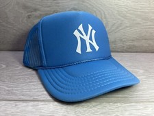 NEW YORK YANKEES NY LOGO LIGHT BLUE CAP HAT 5 PANEL HIGH CROWN TRUCKER SNAPBACK