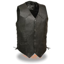 Men's Promotional Grade Cowhide Black Snap Front Side Lace Leather Vest - EL5315
