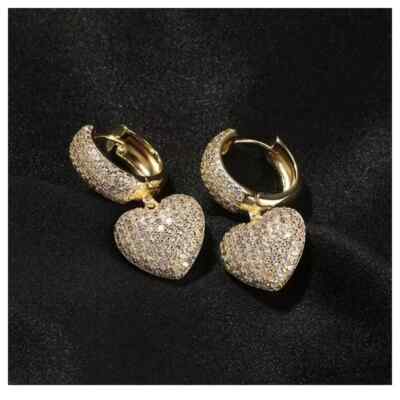 Natural Moissanite 2.00 Ct Round Cut Drop/Dangle Earrings 14k Yellow Gold Plated