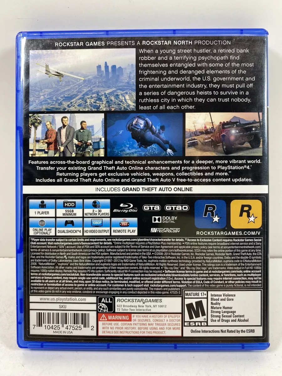 NOT FOR RESALE Grand Theft Auto V (5) Playstation 4 PS4 CIB Clean Disc w/  Map