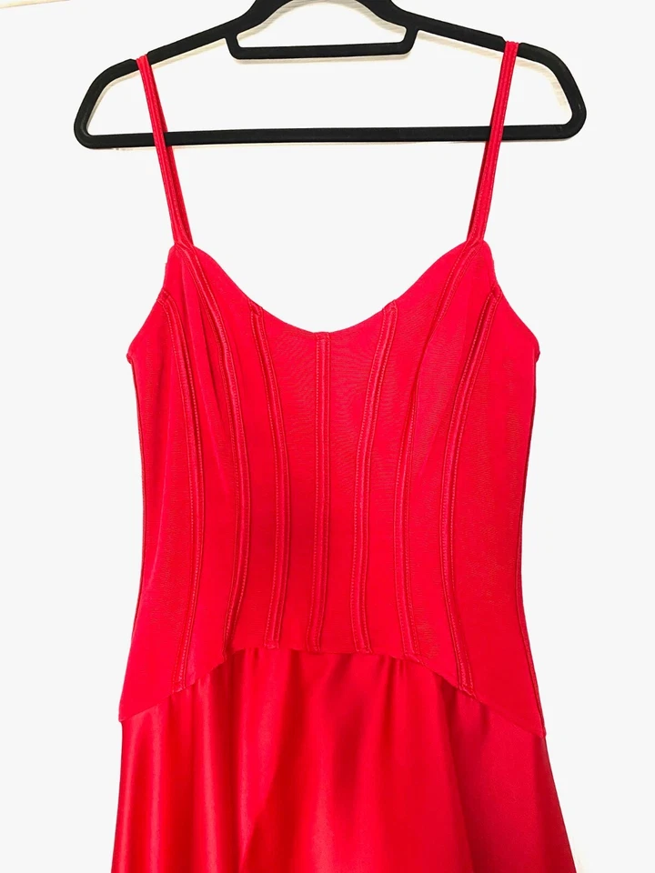 TADASHI 樱桃红色紧身胸衣上衣缎面长裙晚礼服 6-8 S-M 90 年代复古 — 第 4/4 张图片