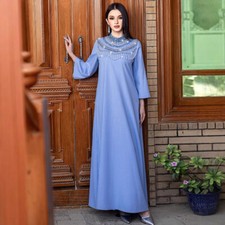 Rhinestone Long Dress Maxi Robe Abaya Kaftan Dubai Muslim Women Evening Party