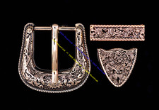 Gold Western Rodeo Floral Engraved DIY Belt Buckle Set 3pcs Fits 1" Belt Straps