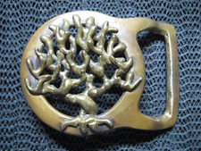 ABSTRACT BRUTALIST TREE OF LIFE BRASS HIPPIE BELT BUCKLE VINTAGE RARE 1970s