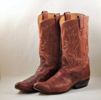 Bottes De Cowboy Tony Lama - Cuir Imprimé Lézard Brun - Taille US 9 - Occasion Bon État