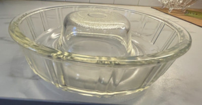 Vintage Glasbake Queen Anne Glass Baking Pan Dish Ring Jello Mold Bundt Cake
