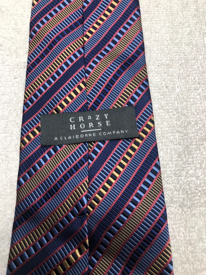 CORBATA CLAIBORNE HOMBRE AZUL DORADO CON RAYAS ROSAS 4 X 59 Foto 4 de 4