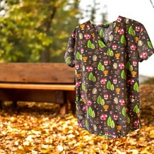 Cassandra O Autumn Design Medical Scrub Top Size Medium